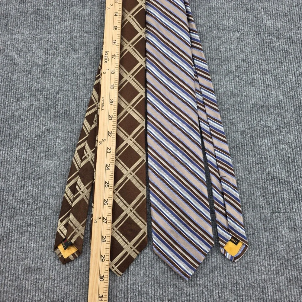 Robert Talbott Best of Class Nordstrom Silk Tie Lot 2 Brown Plaid Blue Stripe